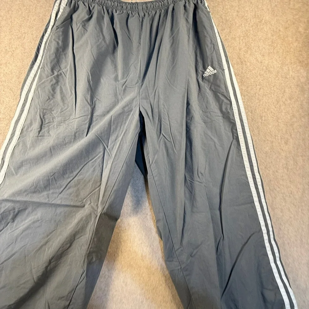 Vintage Adidas Mens Track Pants Grey White 3 Stripe Nylon Lined Large P0786